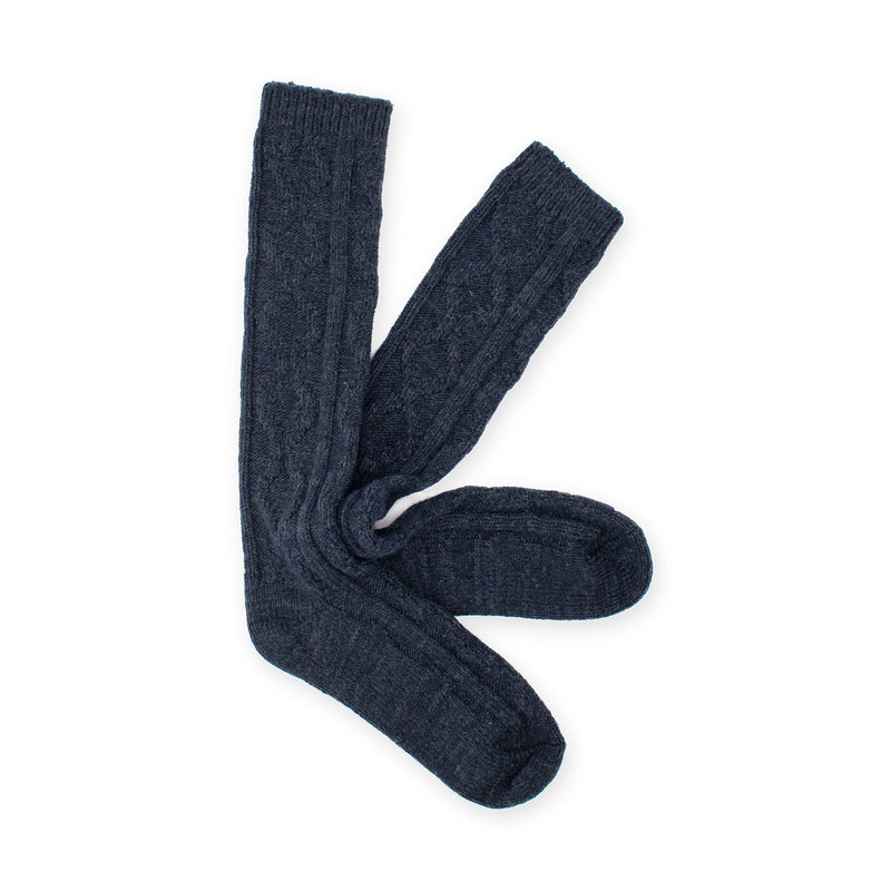 Calcetines altos de lana trenzada · Azul marino