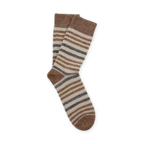 Calcetines altos de rayas de lana y cashmere · Rayas beige y gris