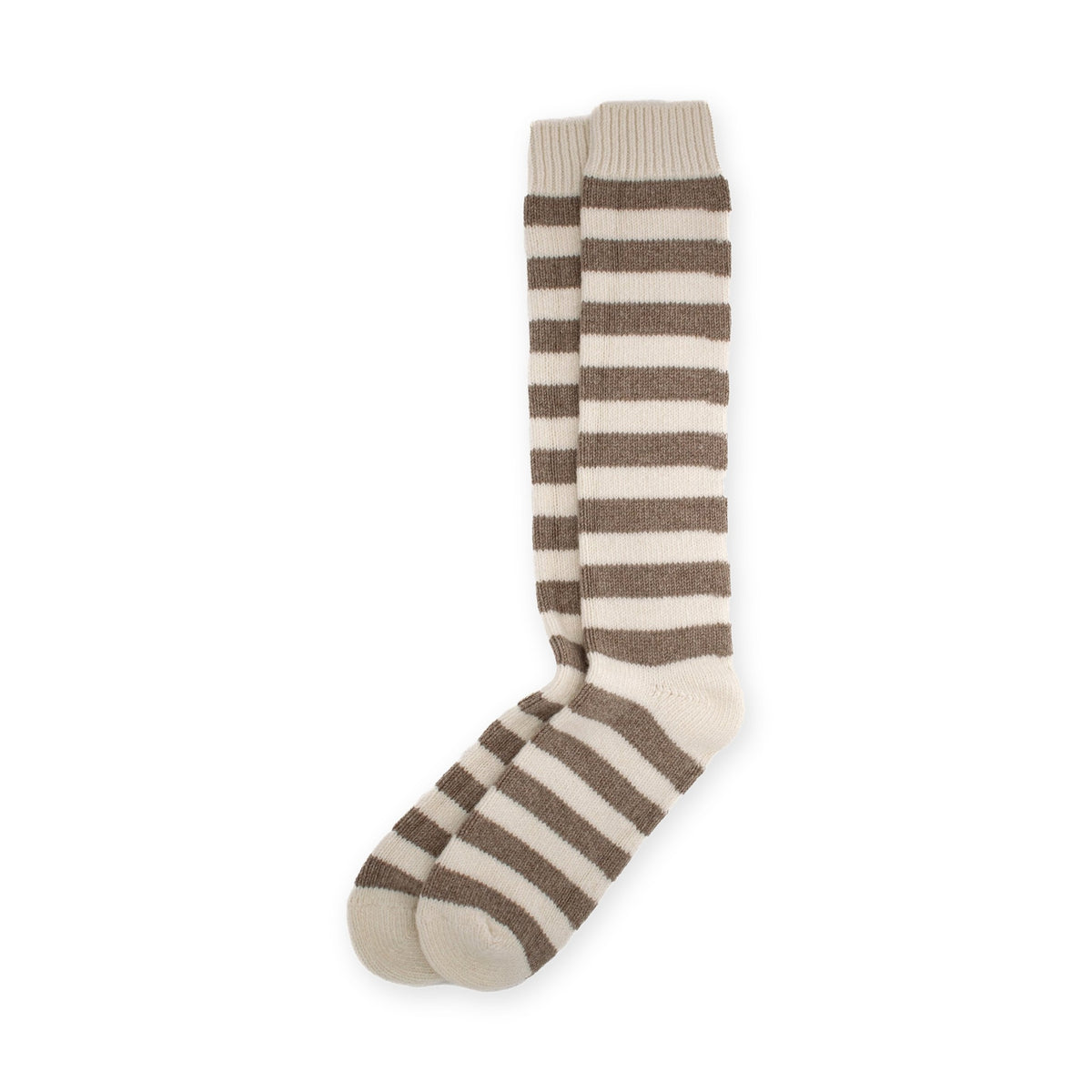 Calcetines altos de rayas de lana y cashmere · Topo