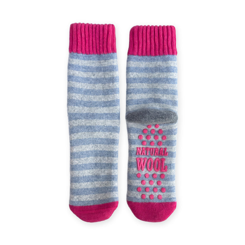 Calcetines antideslizantes de lana para niños · Gris y fucsia