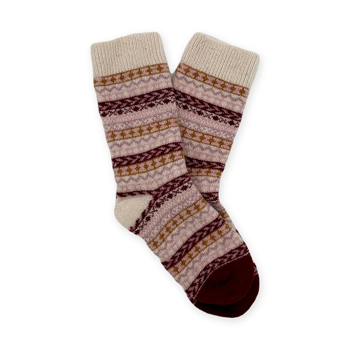 Calcetines nórdicos de lana para niños · Crudo y burdeos